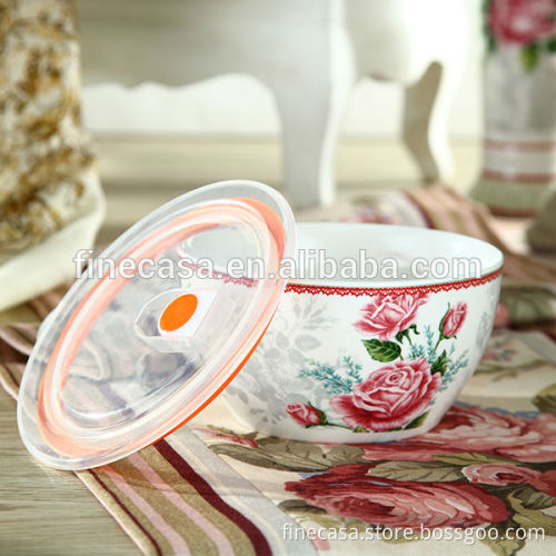 Elegant Style New Bone China Ceramic Rice Bowl with Lid of Spring in Paris